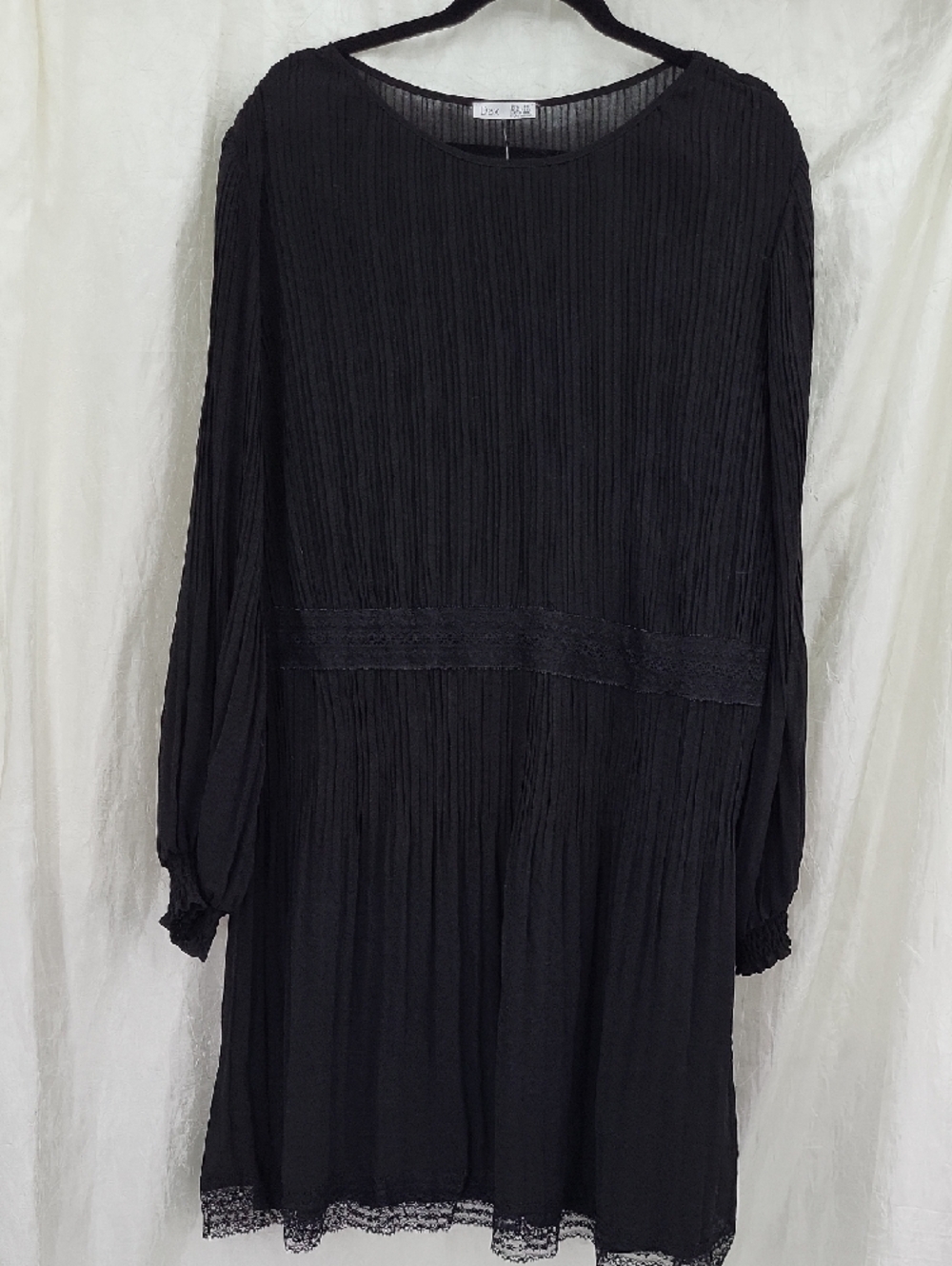 Dex Black Chiffon Pleated Lace Long-Sleeve Dress Women's Size 3X
